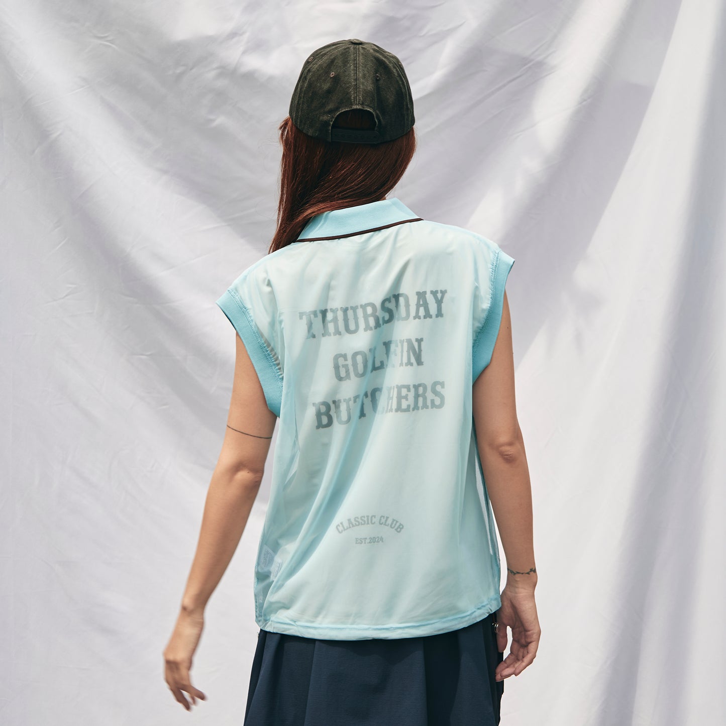 Sheer Polo With Mock No Sleeve