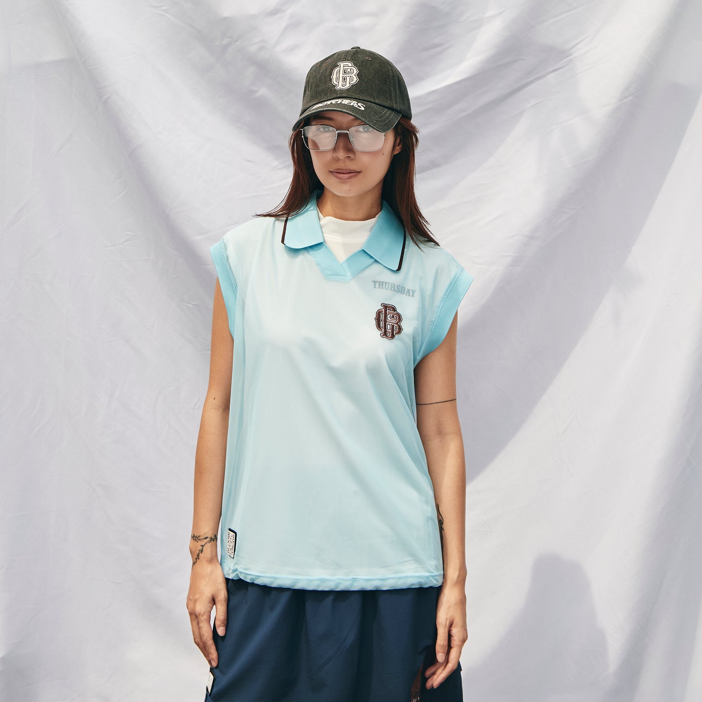 Sheer Polo With Mock No Sleeve